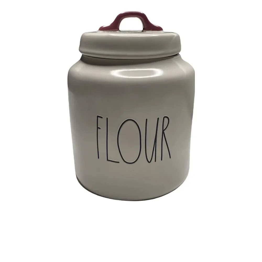 Rae Dunn White FLOUR Chubby Canister Jar LBrand Artisan New Ceramic 8 In